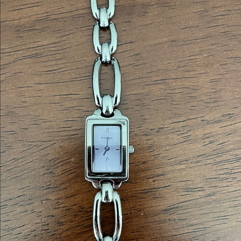 Fossil Purple Rectangular Face Stainless Steel Li… - image 1